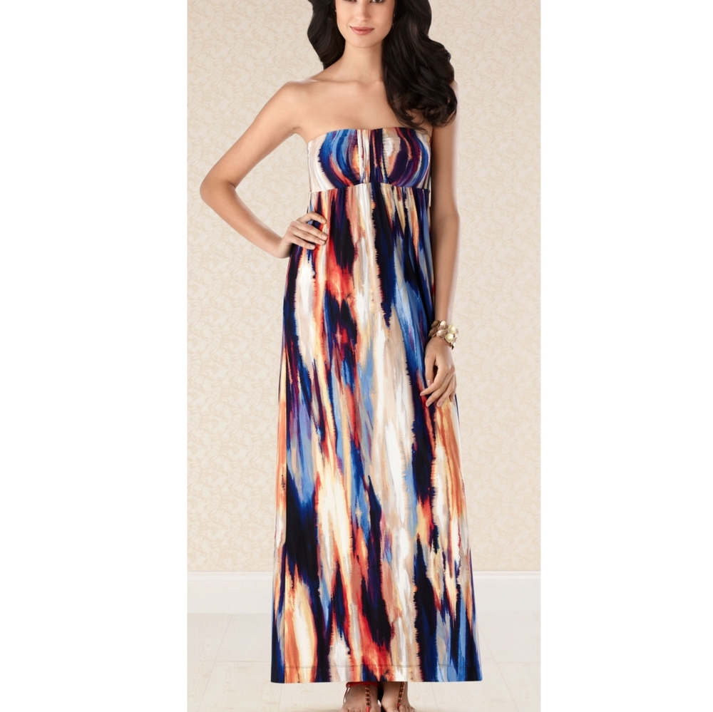 Soma Watercolors Bandeau Strapless Maxi Dress
